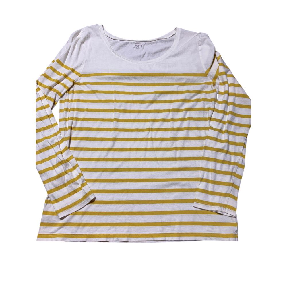 LOFT Womens L White & Yellow Striped Long Sleeve Lightweight Blouse